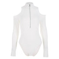 TIY Men Apparel Sexy Mock Neck Zipper Design Women Cool-shoulder Long-sleeve Bodysuits TIY