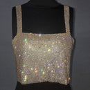 TIY Men Apparel Sexy Nightclub Pattern Shiny Rhinestone Decor Women Back Split Tank Top TIY