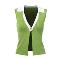TIY Men Apparel Sexy One Button Slit Design Women Sleeveless Lapel Color Blocking Knitted Top TIY