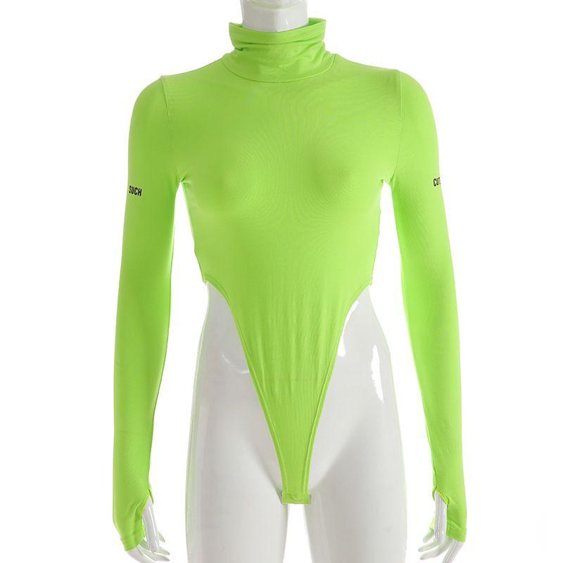 TIY Men Apparel Sexy Turtle Neck Bright Color Women Long-sleeve Bodysuits TIY