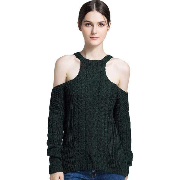 TIY Men Apparel Sexy Women Hollow Cool Shoulder Design Solid Color Outfit Sweater TIY