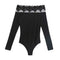 TIY Men Apparel Sexy Women Polyester Solid Color Lace Off Shoulder Flounce Long Sleeves Bodysuit TIY
