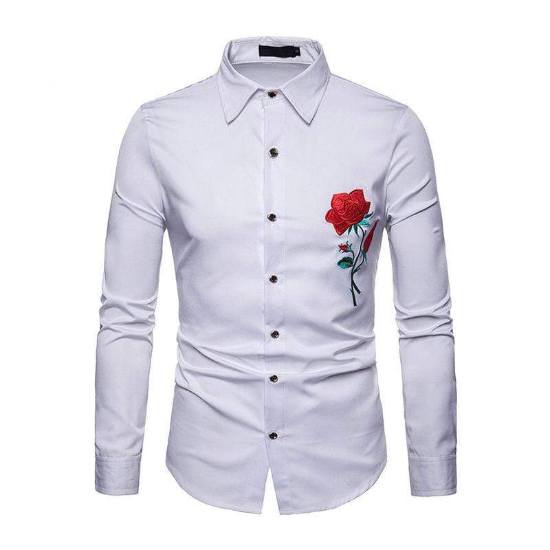 TIY Men Apparel Simple Style Men Cotton Rose Embroidered Shirts TIY