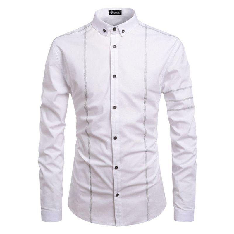 TIY Men Apparel Simple Style Men Line Print Long Sleeves Shirts TIY