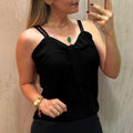 TIY Men Apparel Simple Style Women V Neck Knotted Design Solid Color Chiffon Camisole TIY