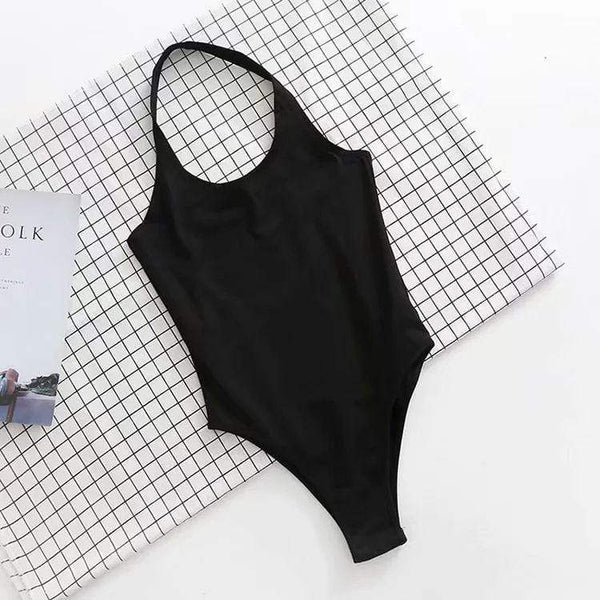 TIY Men Apparel Solid Color Halter Pattern Women Basic Tight Bodysuit TIY
