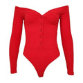 TIY Men Apparel Solid Color Long Sleeves Off-shoulder Design Rib-knit Bodysuits TIY