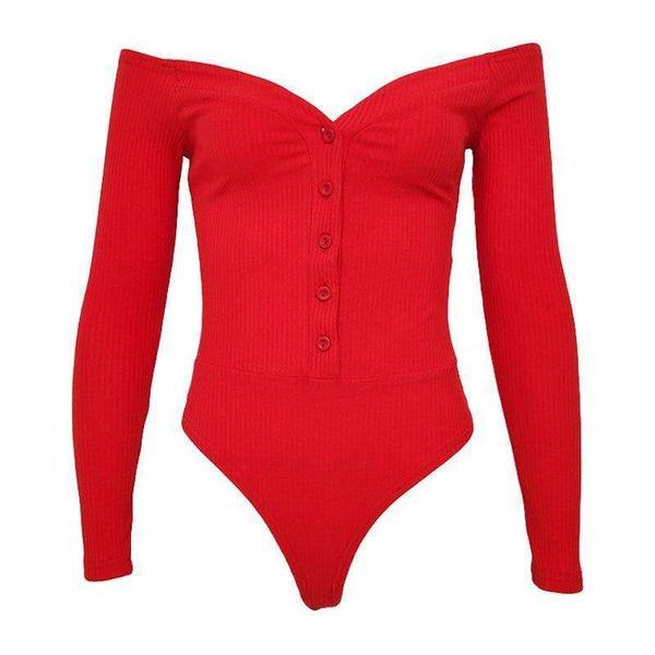 TIY Men Apparel Solid Color Long Sleeves Off-shoulder Design Rib-knit Bodysuits TIY