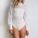 TIY Men Apparel Solid Color Mock Neck Long-sleeve Mesh Patchwork Casual Bodysuits TIY