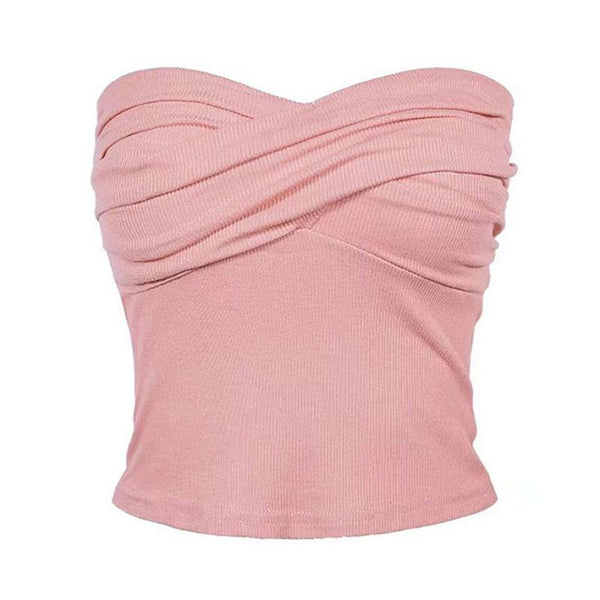TIY Men Apparel Solid Color Sexy Strapless Pleated Design Summer Tube Top TIY