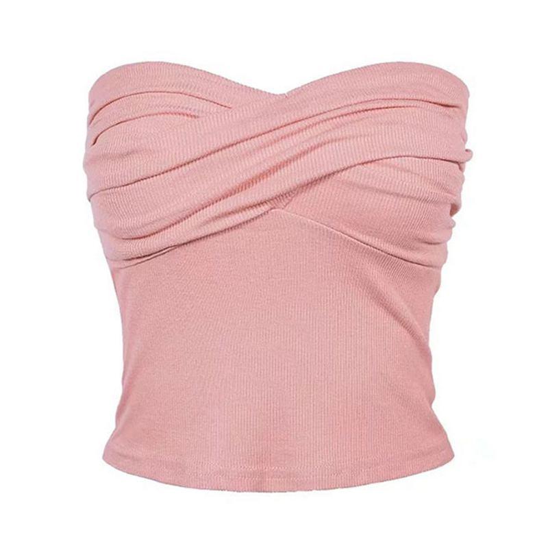 TIY Men Apparel Solid Color Sexy Strapless Pleated Design Summer Tube Top TIY