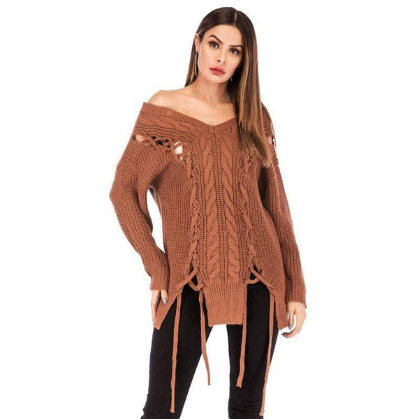 TIY Men Apparel Solid Color Street Style Unique Ripped Design Off-shoulder Long-sleeve Sweater TIY