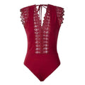 TIY Men Apparel Solid Color V Neck Hollow Lace Patchwork Women Sleeveless Bodysuit TIY