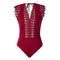 TIY Men Apparel Solid Color V Neck Hollow Lace Patchwork Women Sleeveless Bodysuit TIY