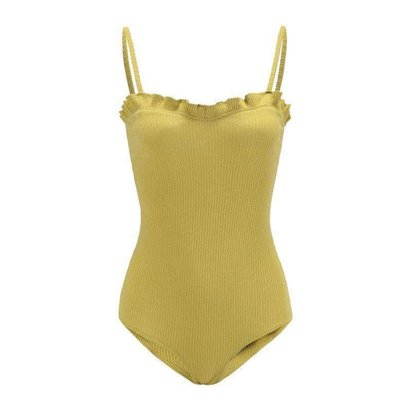 TIY Men Apparel Solid Color Women Frilled Design Strap Bodysuit TIY