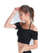 TIY Men Apparel Solid Color Women Off-shoulder Short-sleeve Rib-knit Pattern Cropped Sports Top TIY