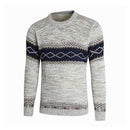 Stylish Men Cotton Long Sleeves Rhombus Printed Round Neck Knitwear