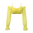 Summer Cool Off-shoulder Design Frilled Long-sleeve Cropped Blouse