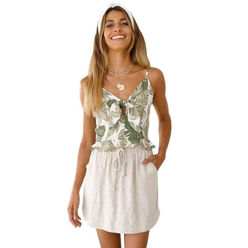 Summer Leaf Printed Unique Knotted Design Stretchy Camisole