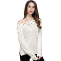 Sweet Lace-up Design Solid Color Young Women Loose Sweater