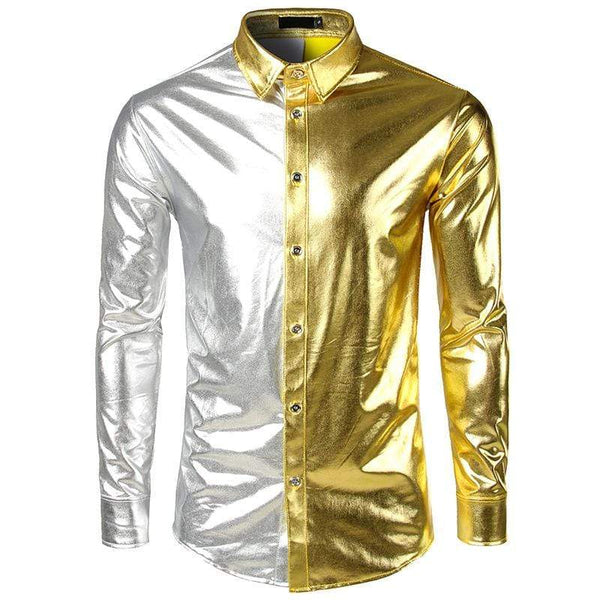 Trendy Style Men Bronzing Color Blocking Shirts
