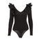 Trendy Style Polyester Solid Color Flounce Long Sleeves Sexy Women Bodysuit