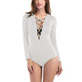 Trendy Style Polyester Solid Color Long Sleeves Sexy Women Bodysuit