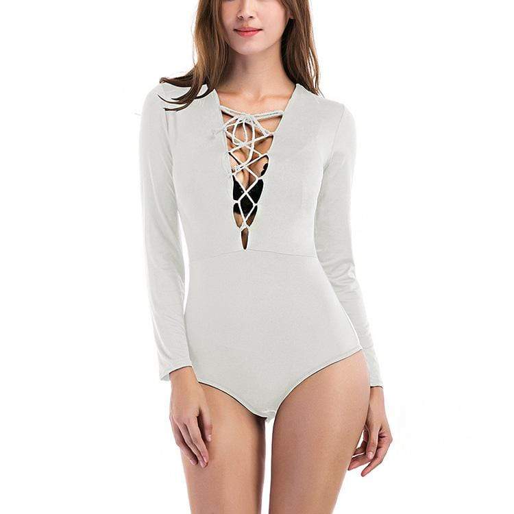 Trendy Style Polyester Solid Color Long Sleeves Sexy Women Bodysuit
