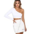 Unique One-shoulder Design Women Solid Color Bodycon Top