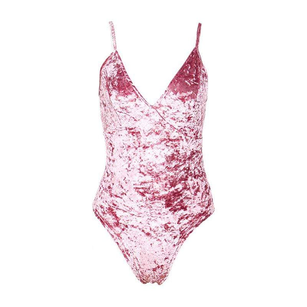 TIY Men Apparel Vintage Solid Color Velvet Fabric Women Spaghetti Strap Bodysuit TIY
