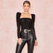 TIY Men Apparel Vintage Square Neck Pleated Mesh Long-sleeve Sexy Bodysuit TIY
