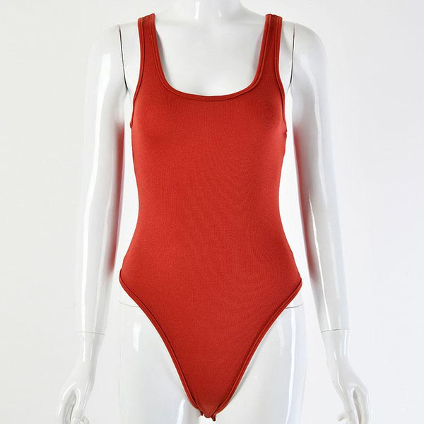 TIY Men Apparel Vintage Square Neck Solid Color Women Sleeveless Basic Bodysuits TIY