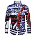 TIY Men Apparel Vintage Style Men Stripes Print Long Sleeves Shirts TIY