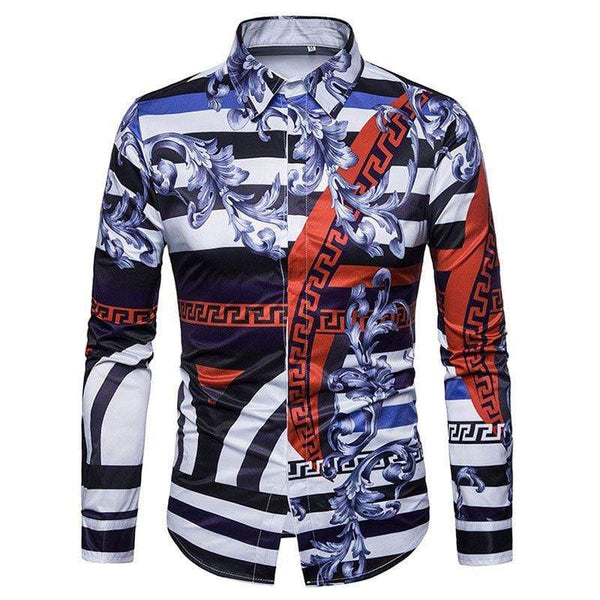 TIY Men Apparel Vintage Style Men Stripes Print Long Sleeves Shirts TIY