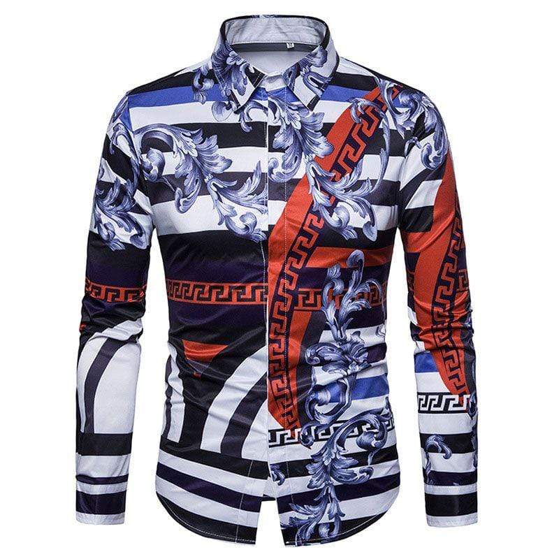 TIY Men Apparel Vintage Style Men Stripes Print Long Sleeves Shirts TIY