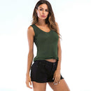 Woman U-Neck Solid Color Flouncing Hemline Knitted Sleeveless Tank Tops
