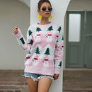 Women Round Collar Long-sleeve Christmas Snowman Pattern Sweater