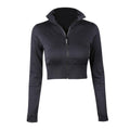 Women's Fashion Stand Collar Zipper Long Sleeves Solid Color Sport Crop Jacket Top For Running Fitness