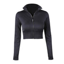 Women's Fashion Stand Collar Zipper Long Sleeves Solid Color Sport Crop Jacket Top For Running Fitness