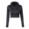 Women's Fashion Stand Collar Zipper Long Sleeves Solid Color Sport Crop Jacket Top For Running Fitness