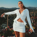 Women Sexy Solid Color Long-sleeve Zipper Design Figure Flattering Knitted Cardigan