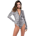 Women Sexy V Neck Zipper Design Leopard Printed Bottoming Bodysuits