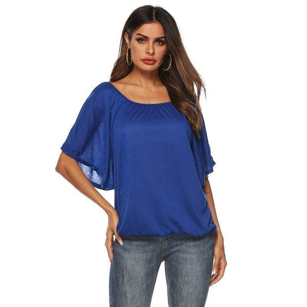 Women Solid Color Casual Dolman Sleeve Round Neck T-shirt