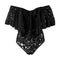 Women Solid Color Dreamy Lace Fabric Off-shoulder Design Bodysuit
