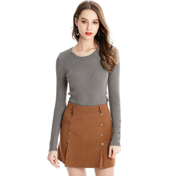 Women Solid Color Handmade Knitwear Round Neck Pullover Sweater
