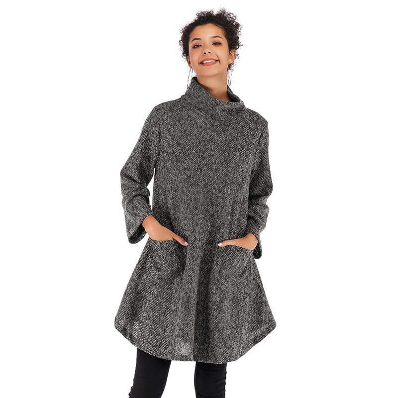 Women Solid Color Knitted Turtle Neck Long-sleeve Outwear