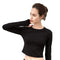 Women Solid Color Long-sleeve Round Neck Stretch Sports Cropped T-shirt