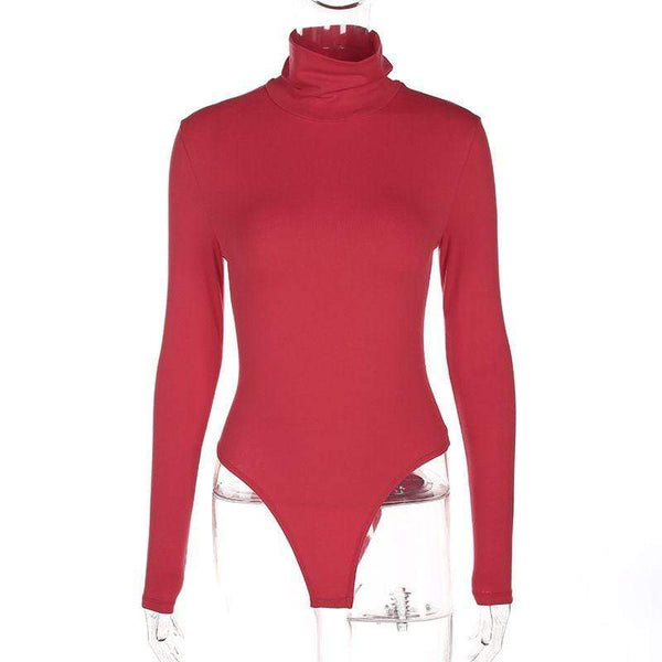 Women Solid Color Turtleneck Long-sleeve Basic Bodysuit