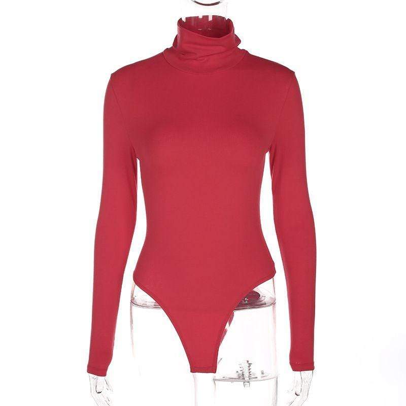 Women Solid Color Turtleneck Long-sleeve Basic Bodysuit