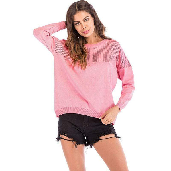 Women Solid Color Unique Hollow Out Design Long Sleeves Loose Sweater